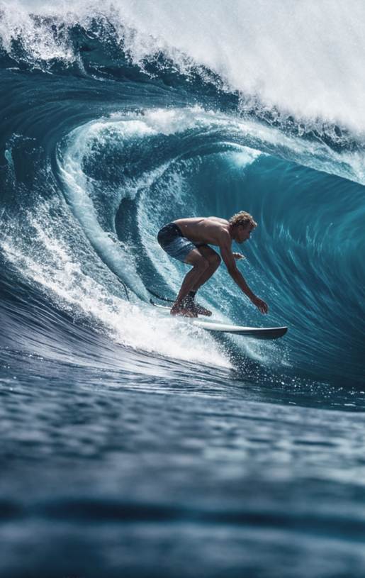 Ein Surfer in einer großen Meereswelle